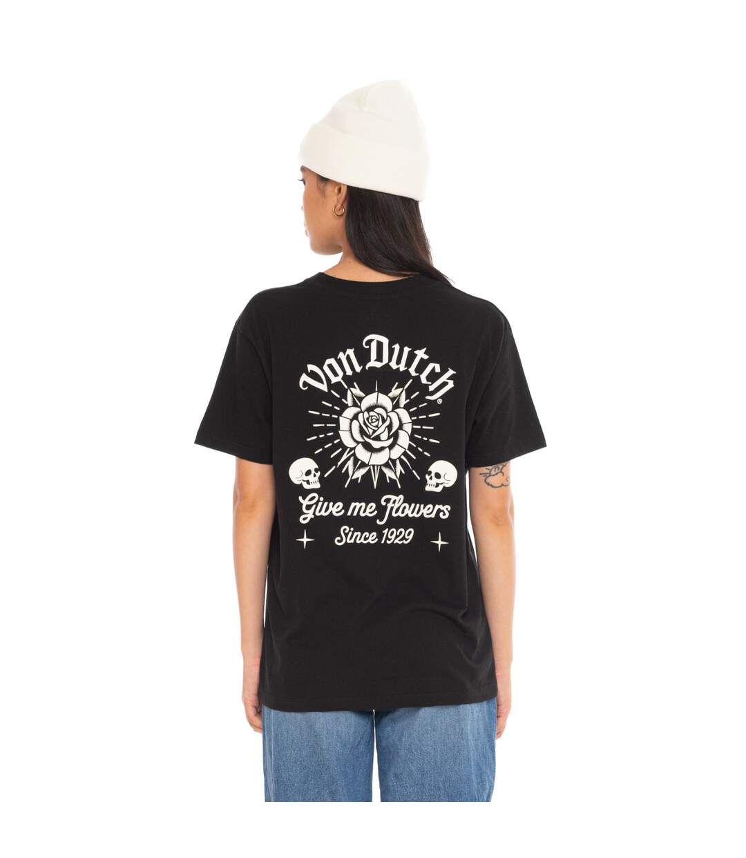 T-shirt femme col rond avec imprimé devant et dos Rose Vondutch-3