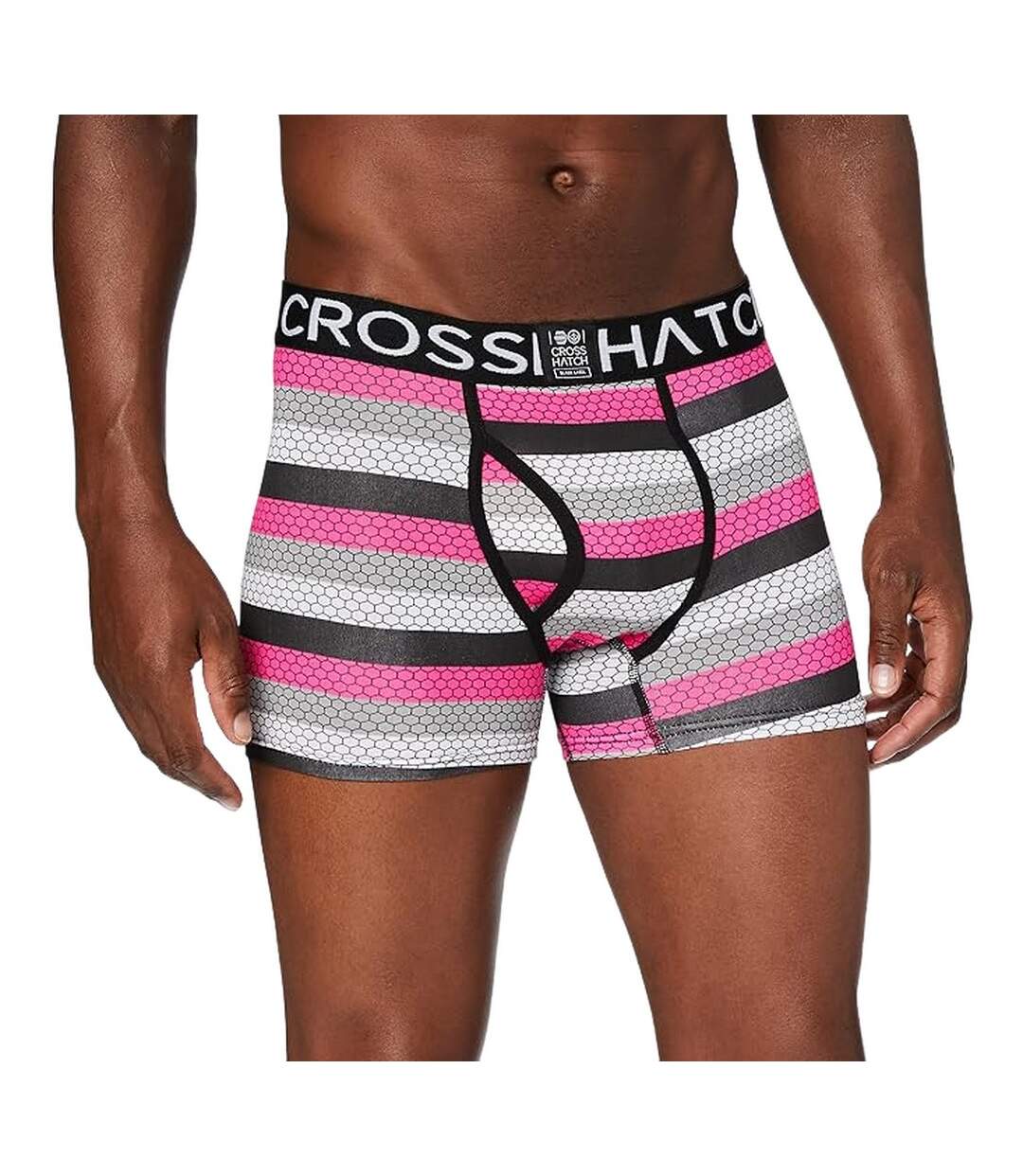 Pack of 3  Mens crystaline boxer shorts  fuchsia/black/gray Crosshatch