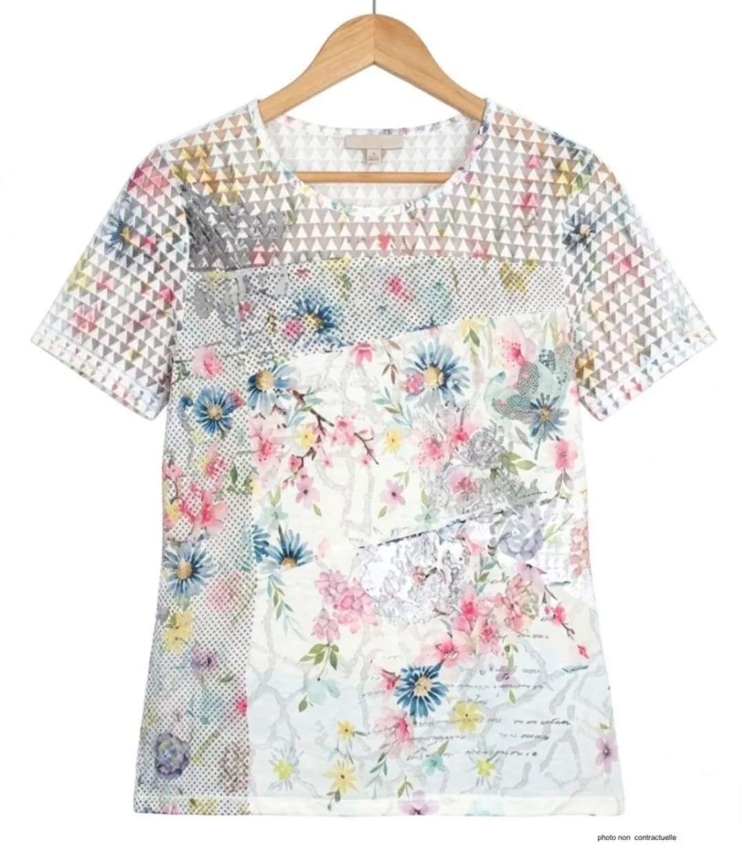 Tee-shirt MAYFLOWER BAG15117A fleuri : l'élégance du voile et de la transparence-2
