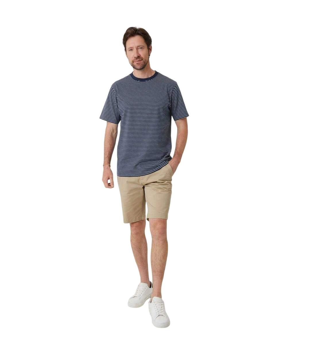 Mens Striped Crew Neck T-shirt Navy Saltwell-1