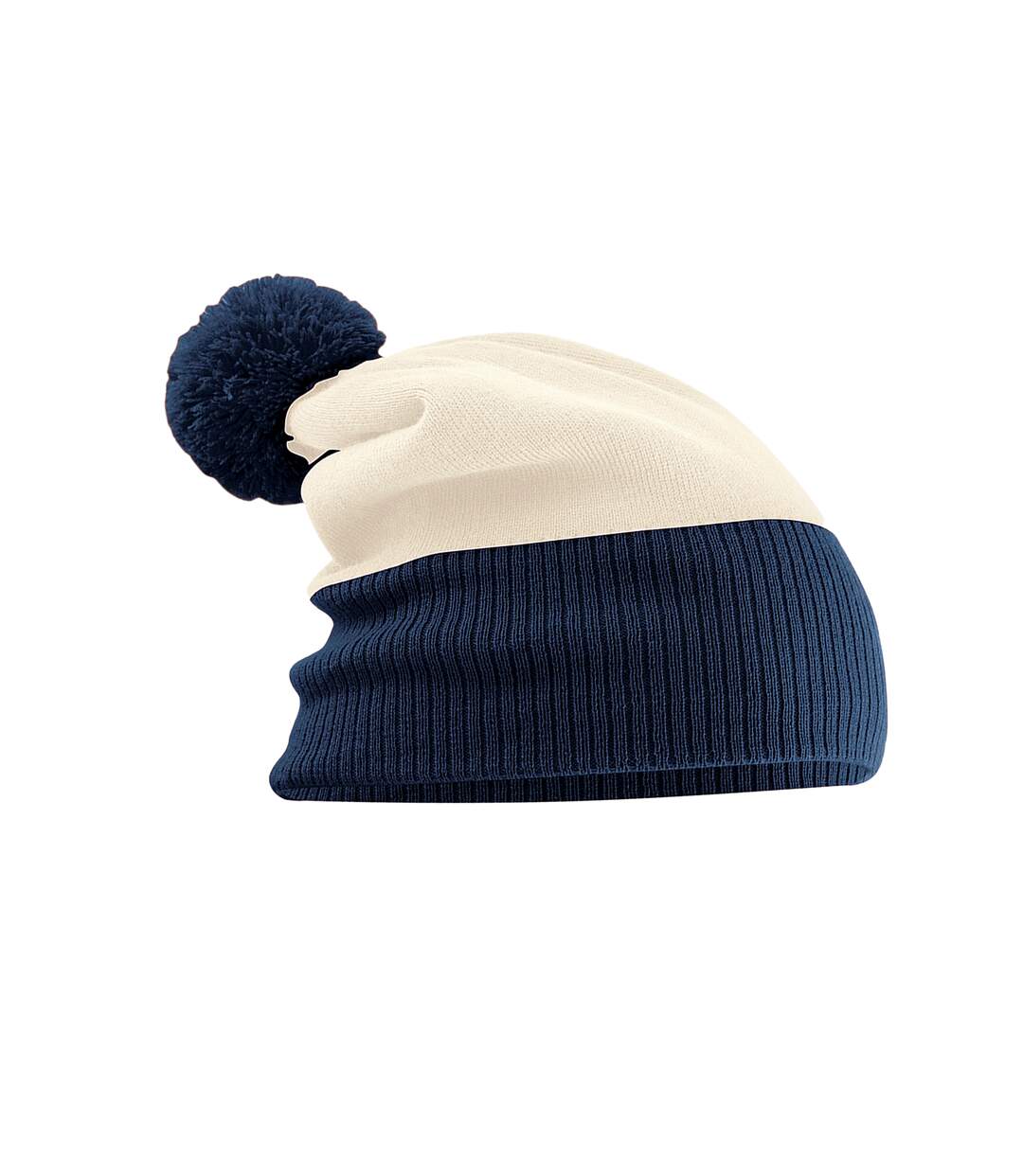 Bonnet snowstar adulte blanc cassé / bleu marine Beechfield-2