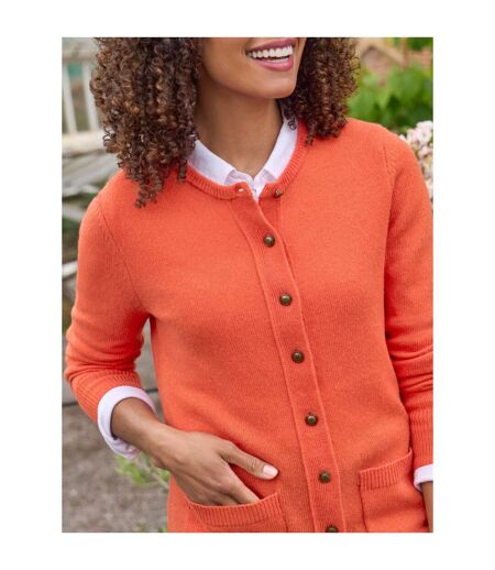 Womens/ladies Lambswool Crew Neck Cardigan Coral WoolOvers