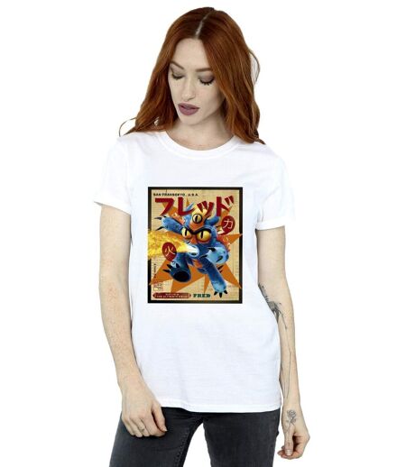 Disney Femme/Les femmes Big Hero 6 Baymax Fred Newspaper Coton Boyfriend T-Shirt (Blanc) - UTBI15495