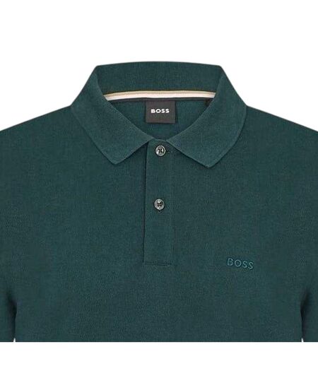 Mens Pallas Embroidered Logo Cotton Polo Shirt Dark Green Boss