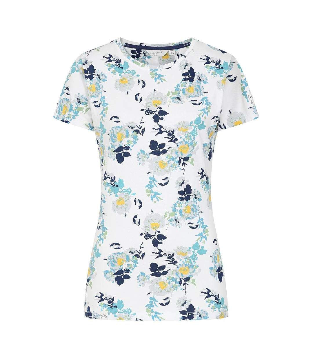 T-shirt Motif/style Imprimé Fleur Femme Blanc Bleu Vert Lazy Jacks-1