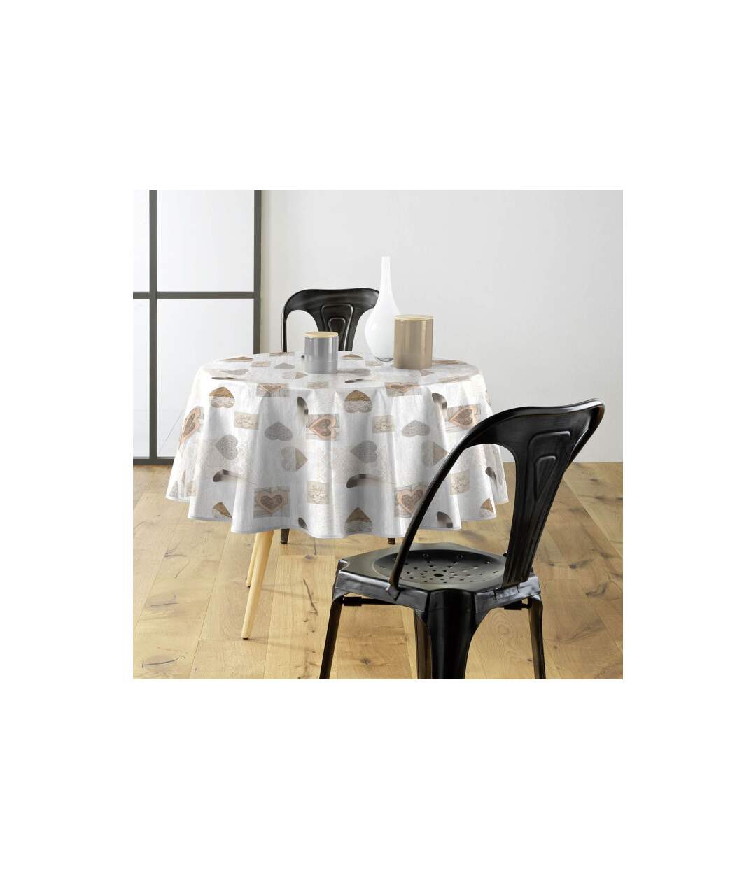 Nappe Ronde Imprimé Delicia 160cm Taupe-2