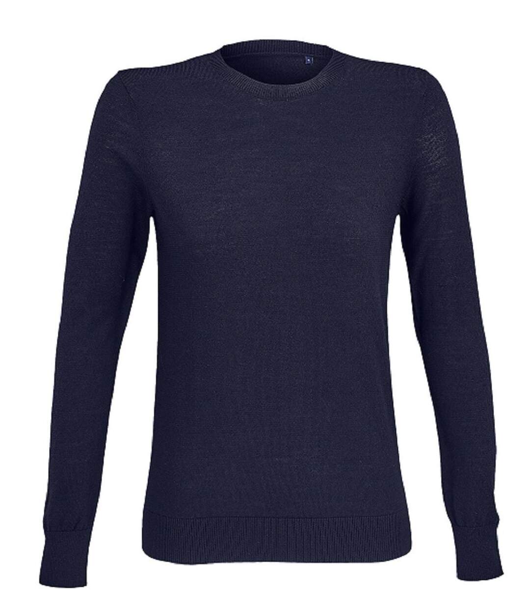 Pull laine merinos col rond - Femme - 03985 - bleu nuit