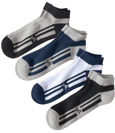 Pack of 4 Pairs of Men's Two-Tone Trainer Socks - Black White Grey Navy
