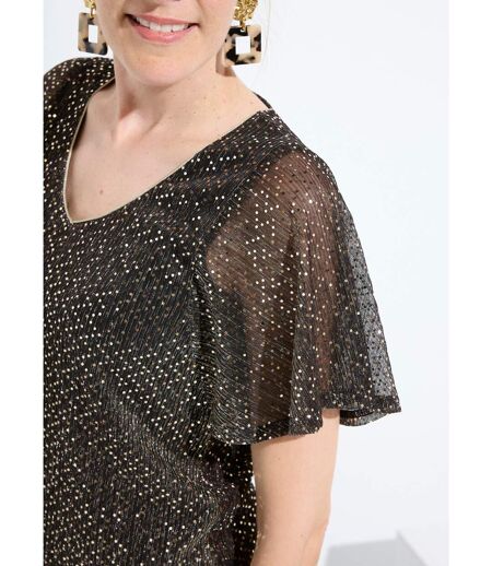 T-shirt pailleté col V manches courtes