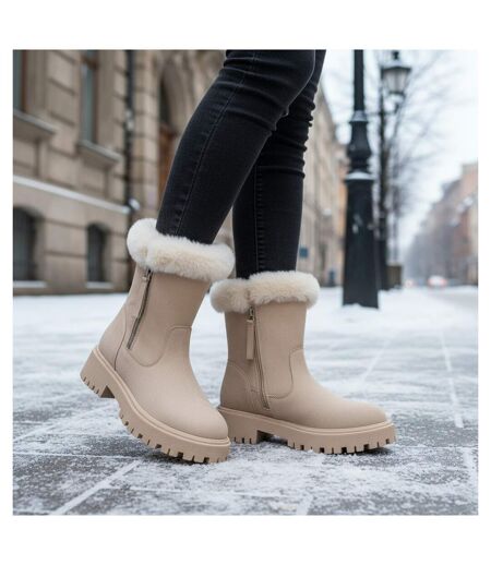OZABI Bottines Fourrées Femme Suédine Zippée Semelle Crantée