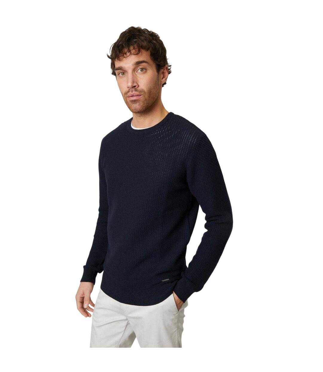 Mens Yarra Textured Regular Jumper Navy Threadbare-2