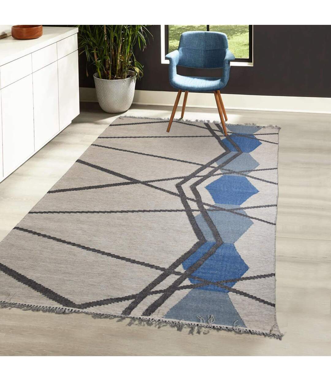 Tapis kilim fait à la main en laine motif géométrique-2