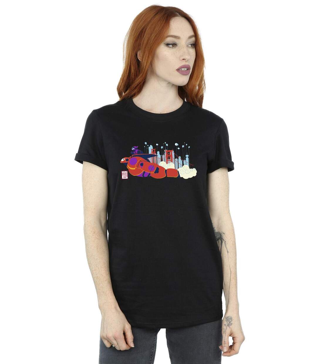 Disney - T-shirt BIG HERO BAYMAX HIRO BRIDGE - Femme (Noir) - UTBI15561-2