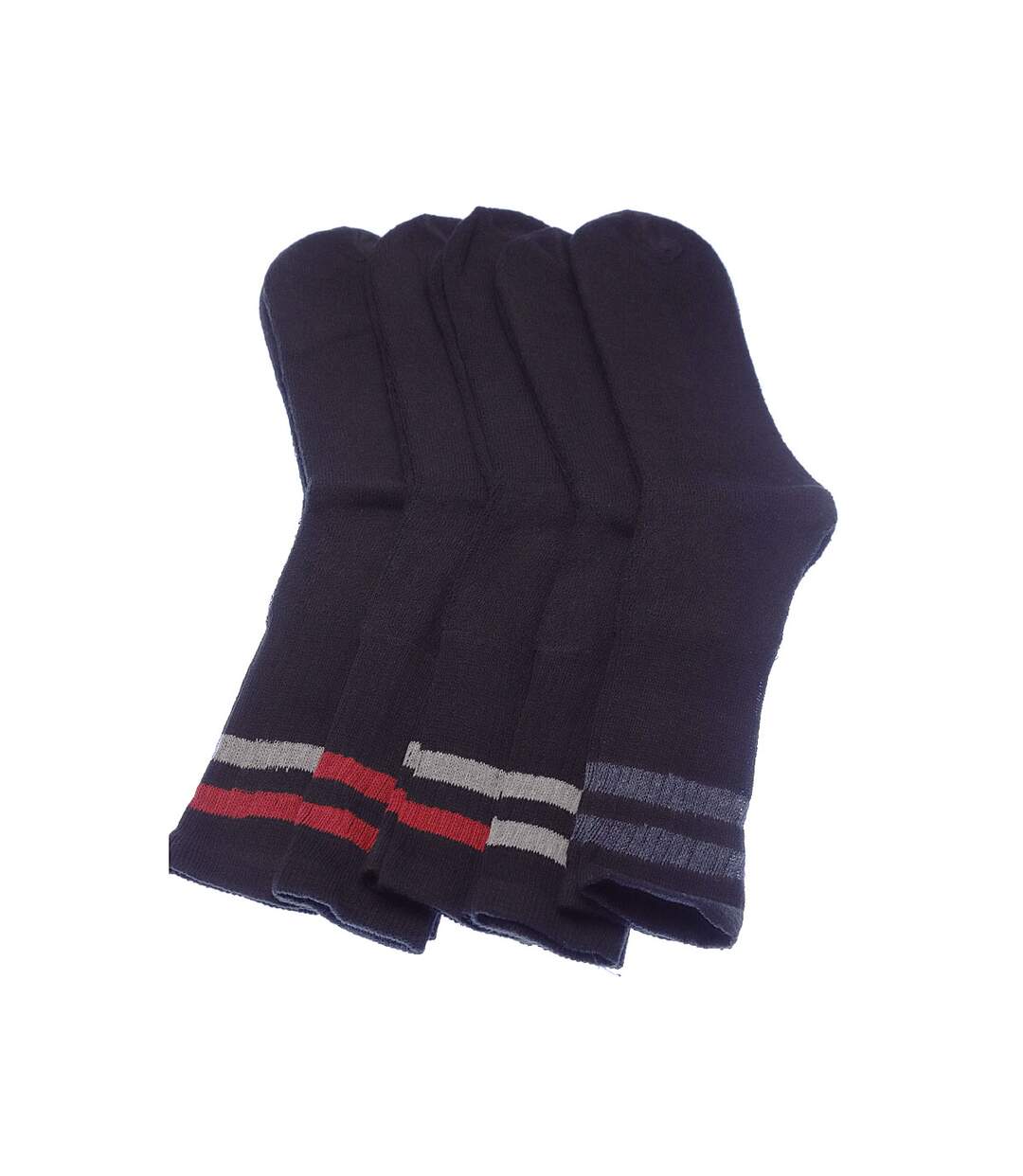 Chaussette Niveau mollet - Lot de 10 - Semelle bouclette - Rayures - Multisport - Epaisse - Coton - Noir