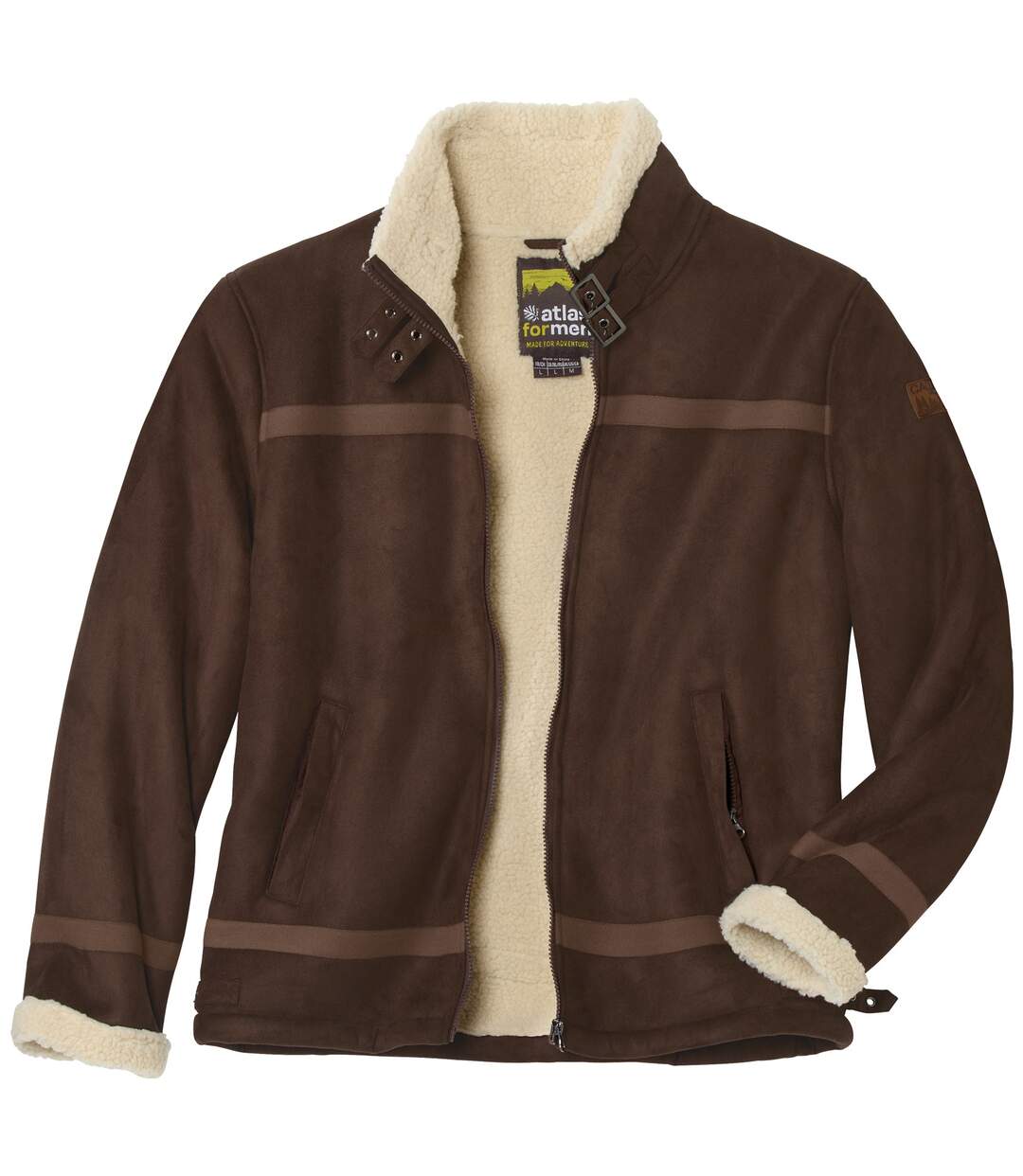 Men's Brown Faux-Suede Sherpa-Lined Jacket-7