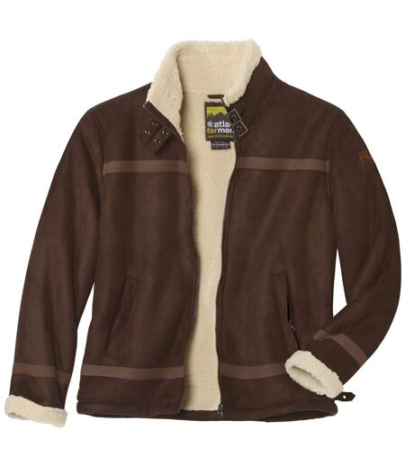 Men's Brown Faux-Suede Sherpa-Lined Jacket