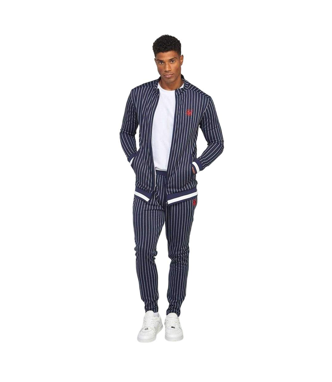 Mens Mock Neck Raglan Long-sleeved Athletic Track Top Navy SikSilk-4