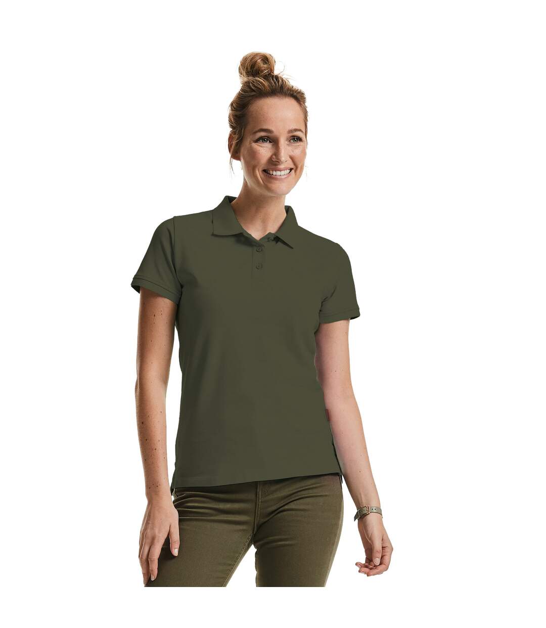Womens/ladies Pure Organic Polo Dark Olive Russell-1