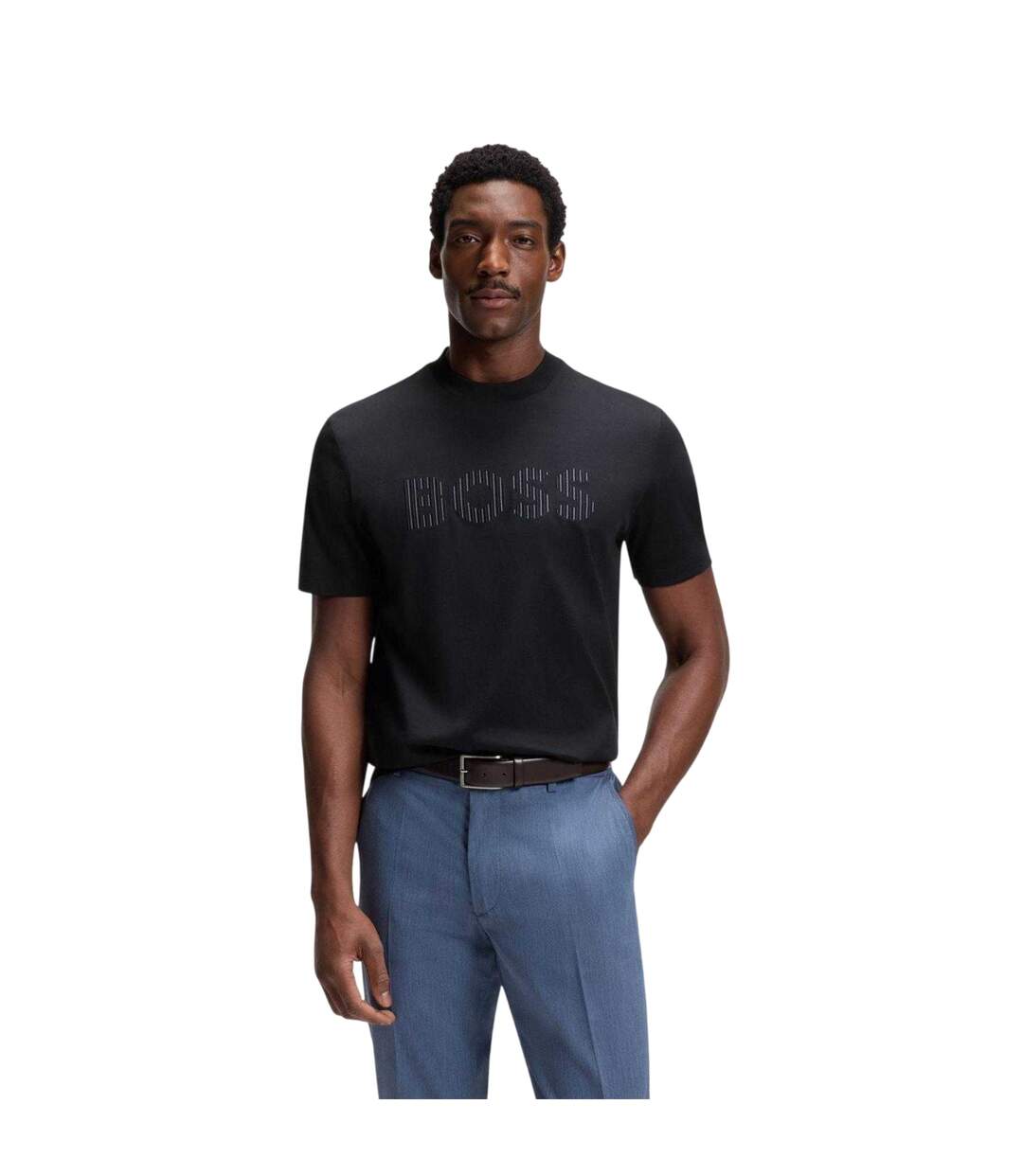 Mens Stripe Cotton Logo T-shirt Dark Blue Boss-2