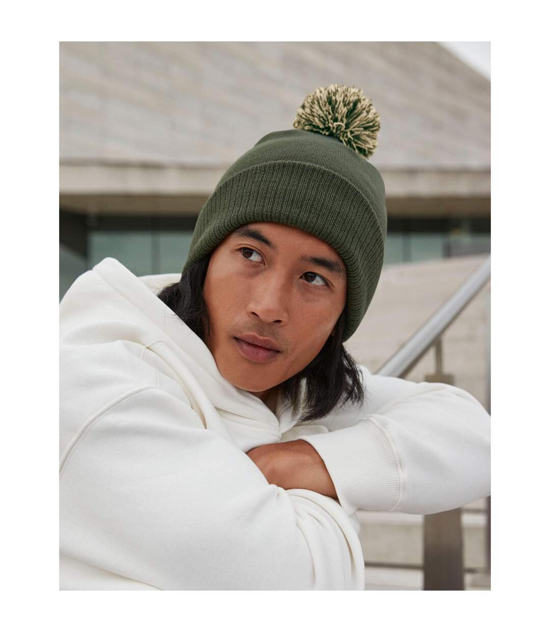 Bonnet Snowstar Unisexe Vert Olive Blanc Cassé Beechfield-3