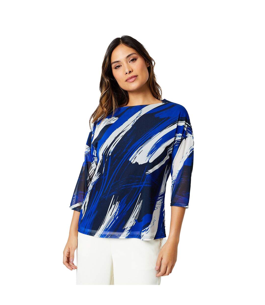 Womens/ladies abstract mesh over-layer top blue Debenhams