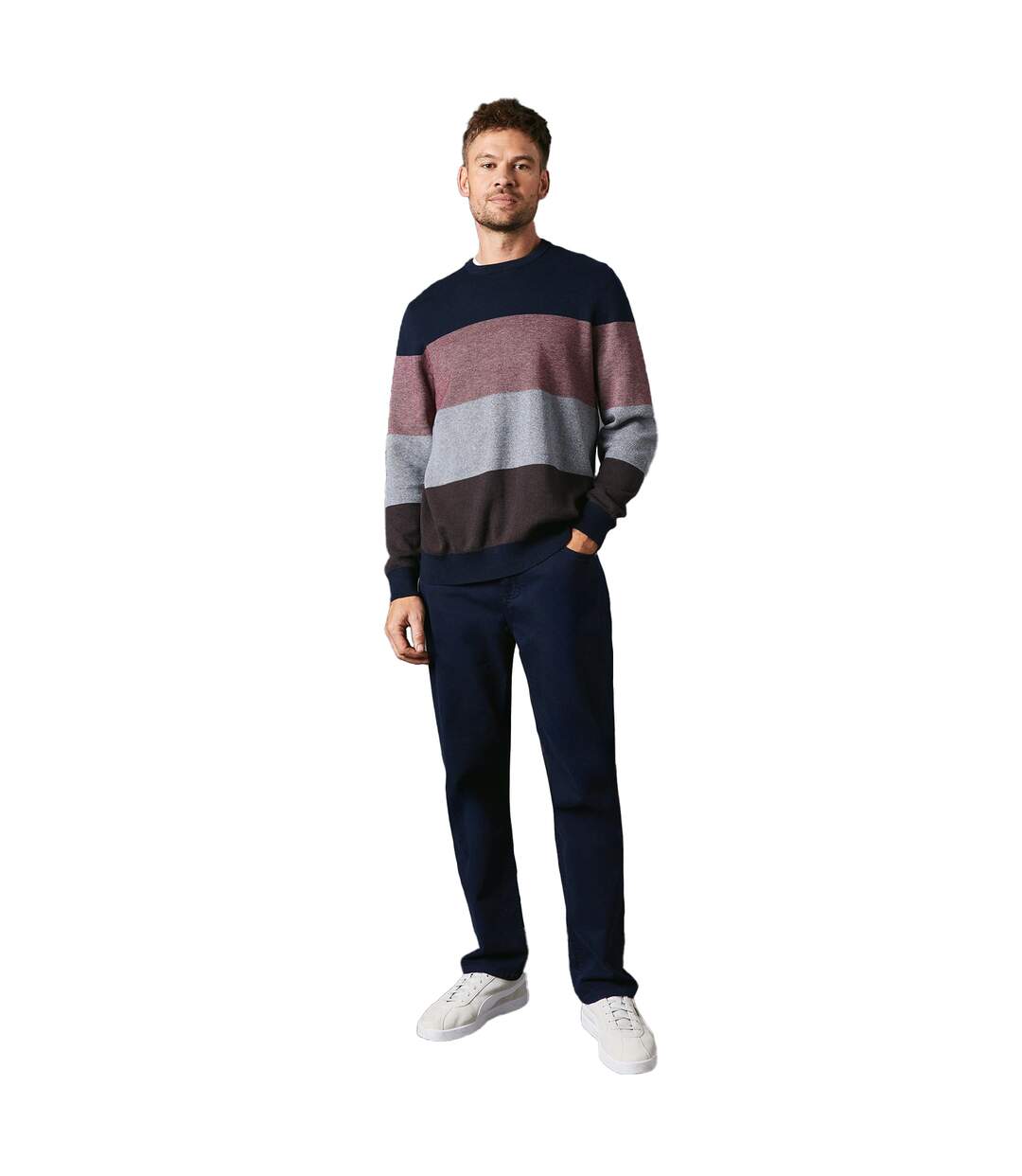 Mens stripe birdseye crew neck jumper multicoloured Maine-3