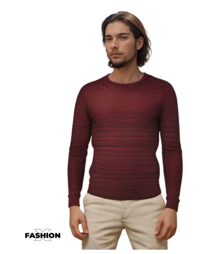 Pull homme manches longues - Couleur bordeaux - Maille chinée