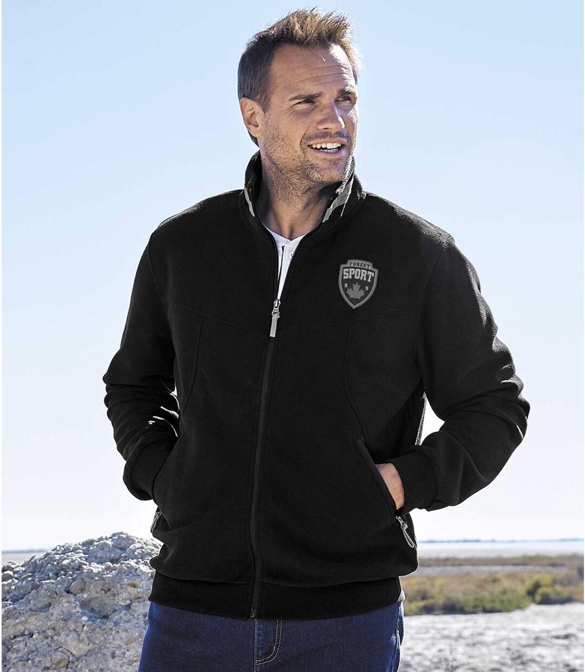 Men's Black Full-Zip Fleece Jacket Atlas For Men