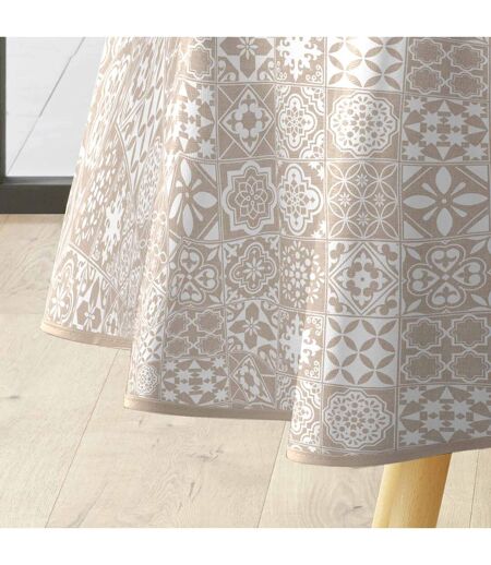 Nappe Toile Cirée Ronde Carella 160cm Beige & Blanc