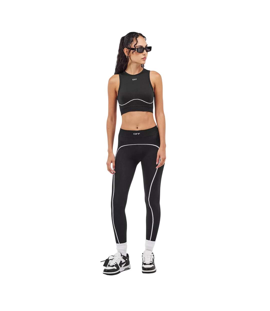 Womens/ladies Ow Snug Fit Crop Top Black Off White-1
