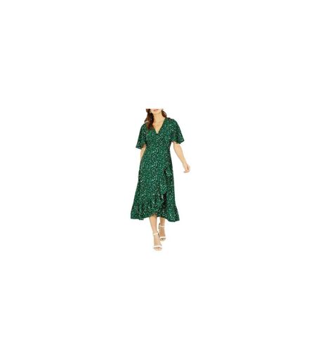 Robe Portefeuille Manches Volantées Motif/style Imprimé Léopard Femme Vert Mela London