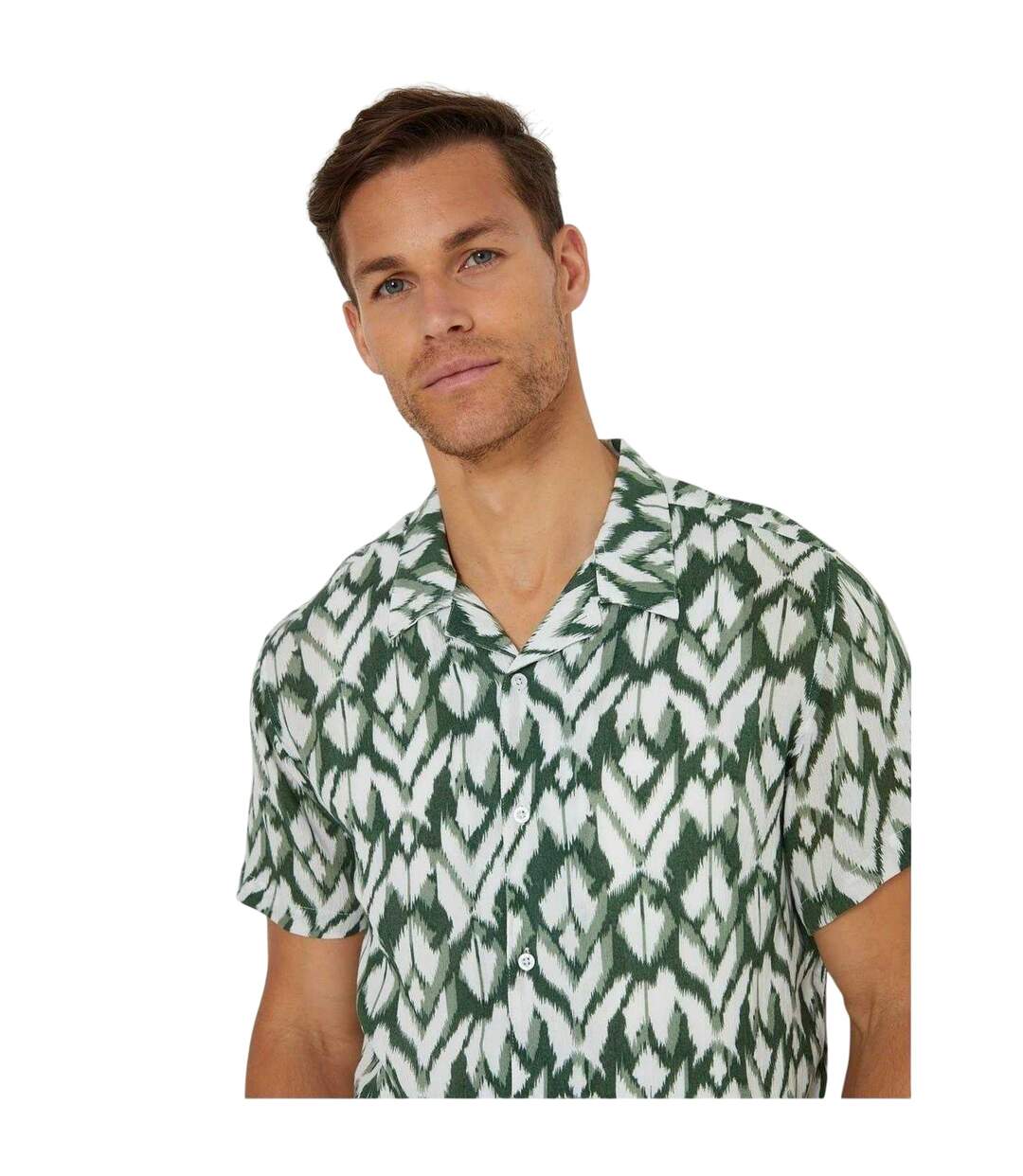 Mens Geometric Short-sleeved Shirt Pine Green Threadbare-4