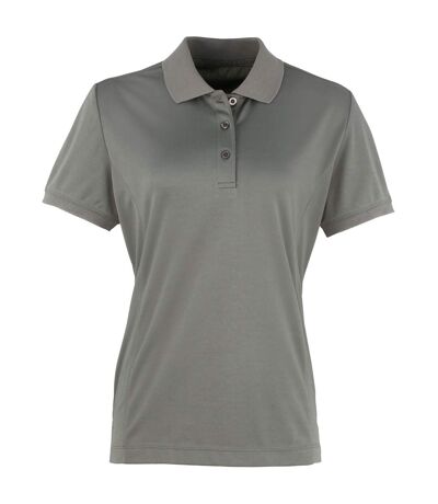 Premier Womens/Ladies Coolchecker Short Sleeve Pique Polo T-Shirt (Dark Gray)