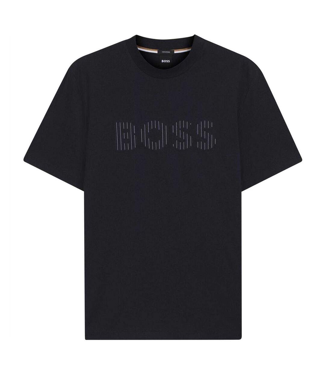 Mens Stripe Cotton Logo T-shirt Dark Blue Boss-1
