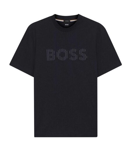 Mens Stripe Cotton Logo T-shirt Dark Blue Boss