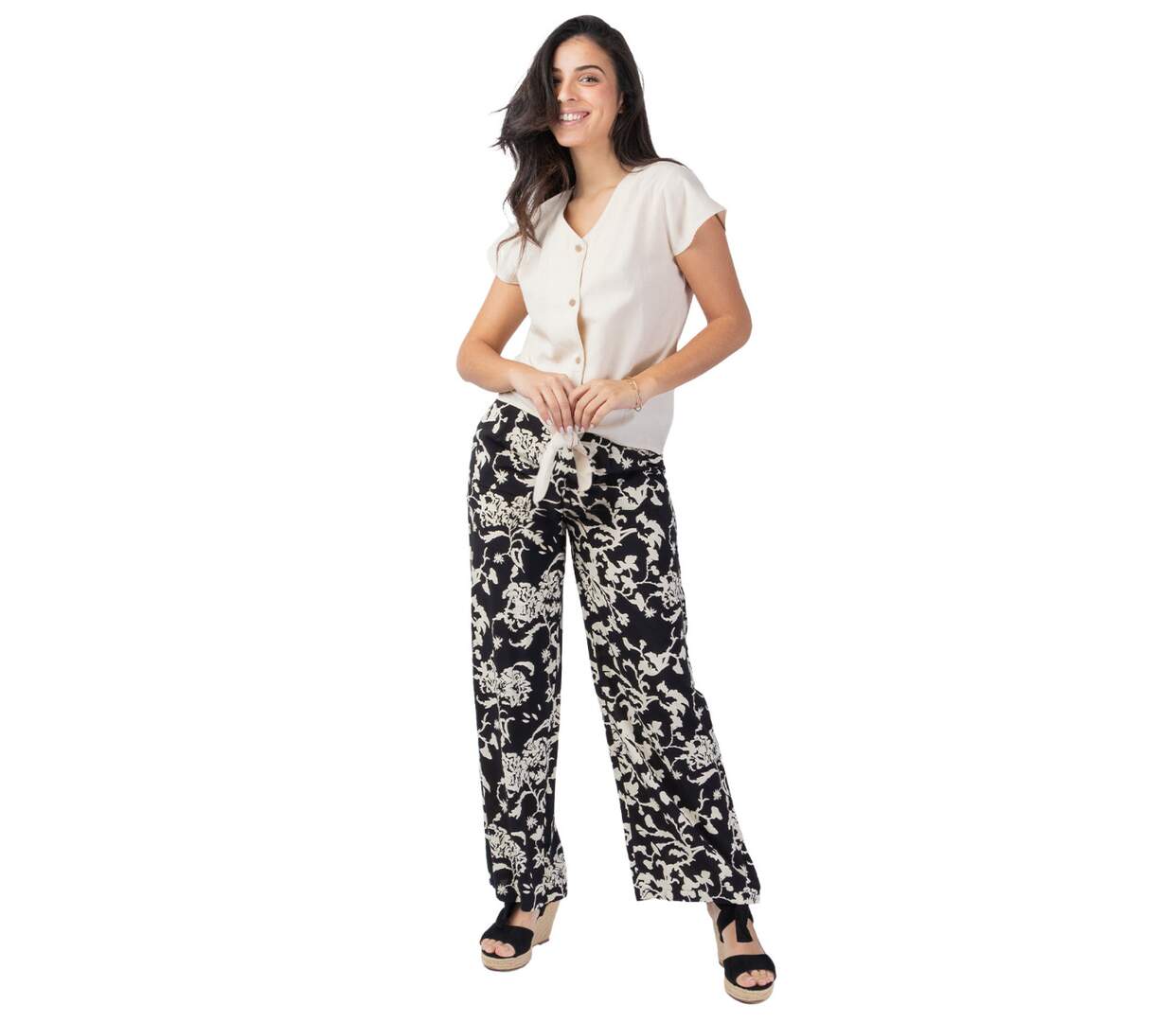Top femme été manches courtes ERMINE uni beige Coton Du Monde-1