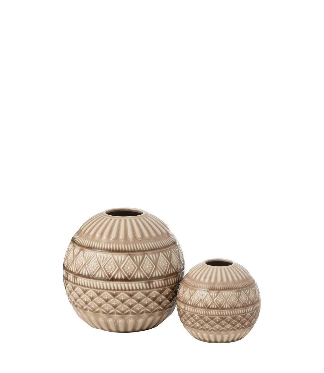 Vase Boule en Porcelaine Ethnique 19cm Beige-2