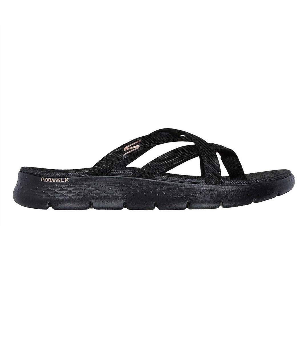 Womens/ladies Crossover Flat Sandals Black Skechers-3