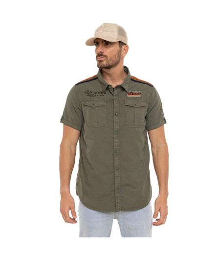 Chemise homme manches courtes en popeline avec patch et print Box Vondutch
