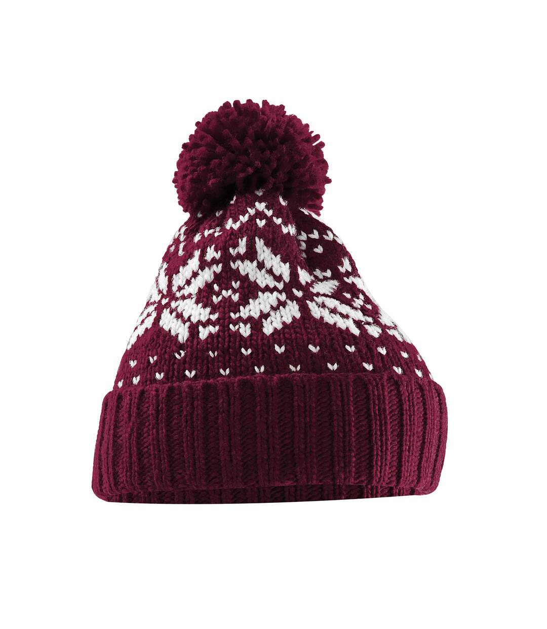 Bonnet Snowstar Fair Isle Unisexe Adulte Bordeaux Blanc Beechfield-1