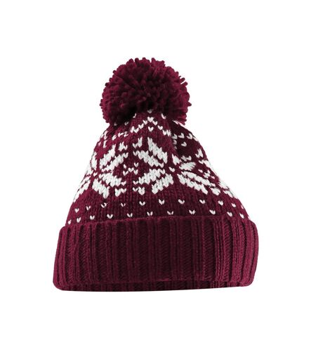 Bonnet Snowstar Fair Isle Unisexe Adulte Bordeaux Blanc Beechfield