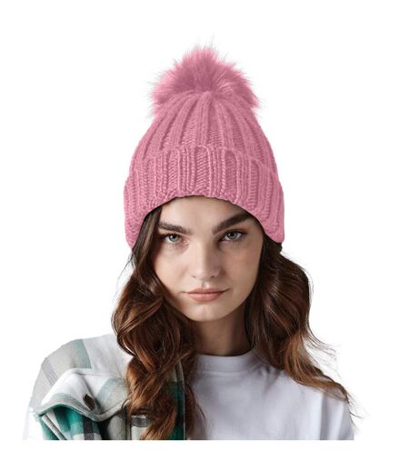 Verbier bonnet à pompon imitation fourrure adulte mixte rose pã¢le Beechfield