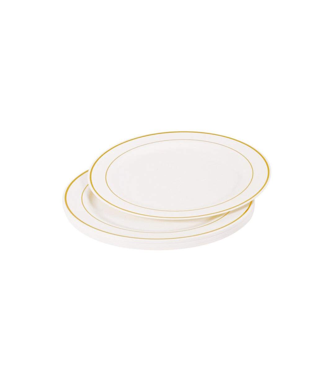 Lot de 6 Assiettes en Plastique Réutilisable Liseré 19cm Blanc & Or-1