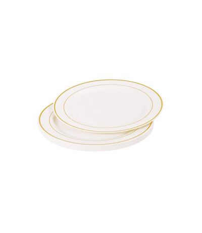 Lot de 6 Assiettes en Plastique Réutilisable Liseré 19cm Blanc & Or