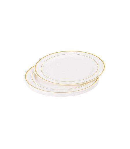 Lot de 6 Assiettes en Plastique Réutilisable Liseré 19cm Blanc & Or