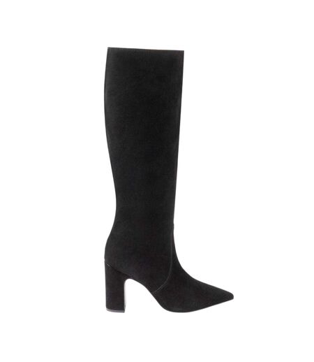 Womens/ladies Suede Block Heel Knee-high Boots Black I Saw It First
