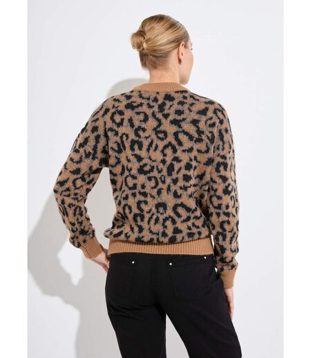 Pull motif léopard col montant manches longues