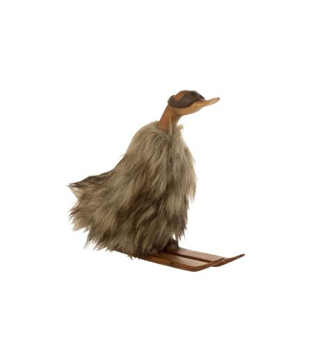 Statuette Déco Canard Skieur 29cm Marron