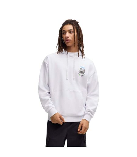 Mens Drop Shoulder Drawstring Hoodie White Hugo