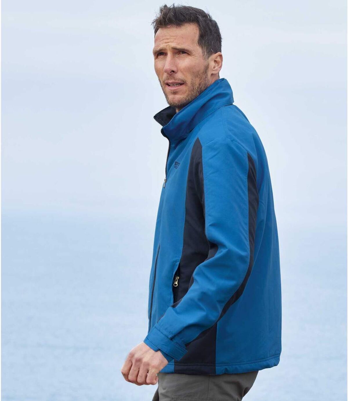 Men's Water-Repellent Fleece-Lined Windbreaker - Full Zip - Blue Navy Atlas For Men